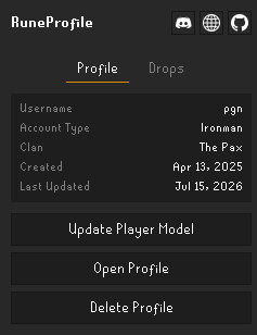 The Profile tab of the RuneProfile plugin panel